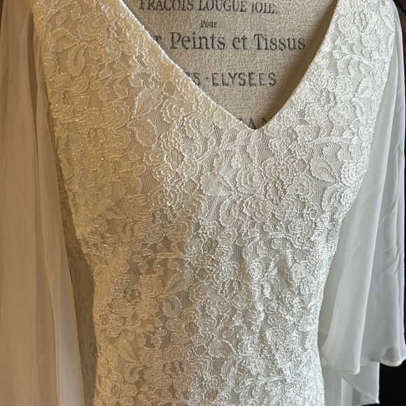 Scarlet Lace Shimmer Dress with Sheer Cape - 8 - Picture 2 of 5